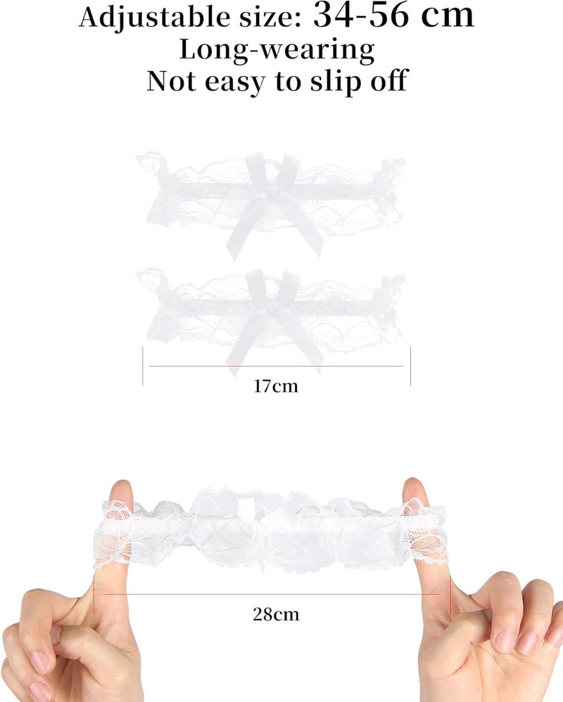 OhYeah! Lace Wedding Garters for Bride Bridal Garter Set Elastic Leg Garters for Thigh with Bow Party Prom Bridal Lingerie - Image 2